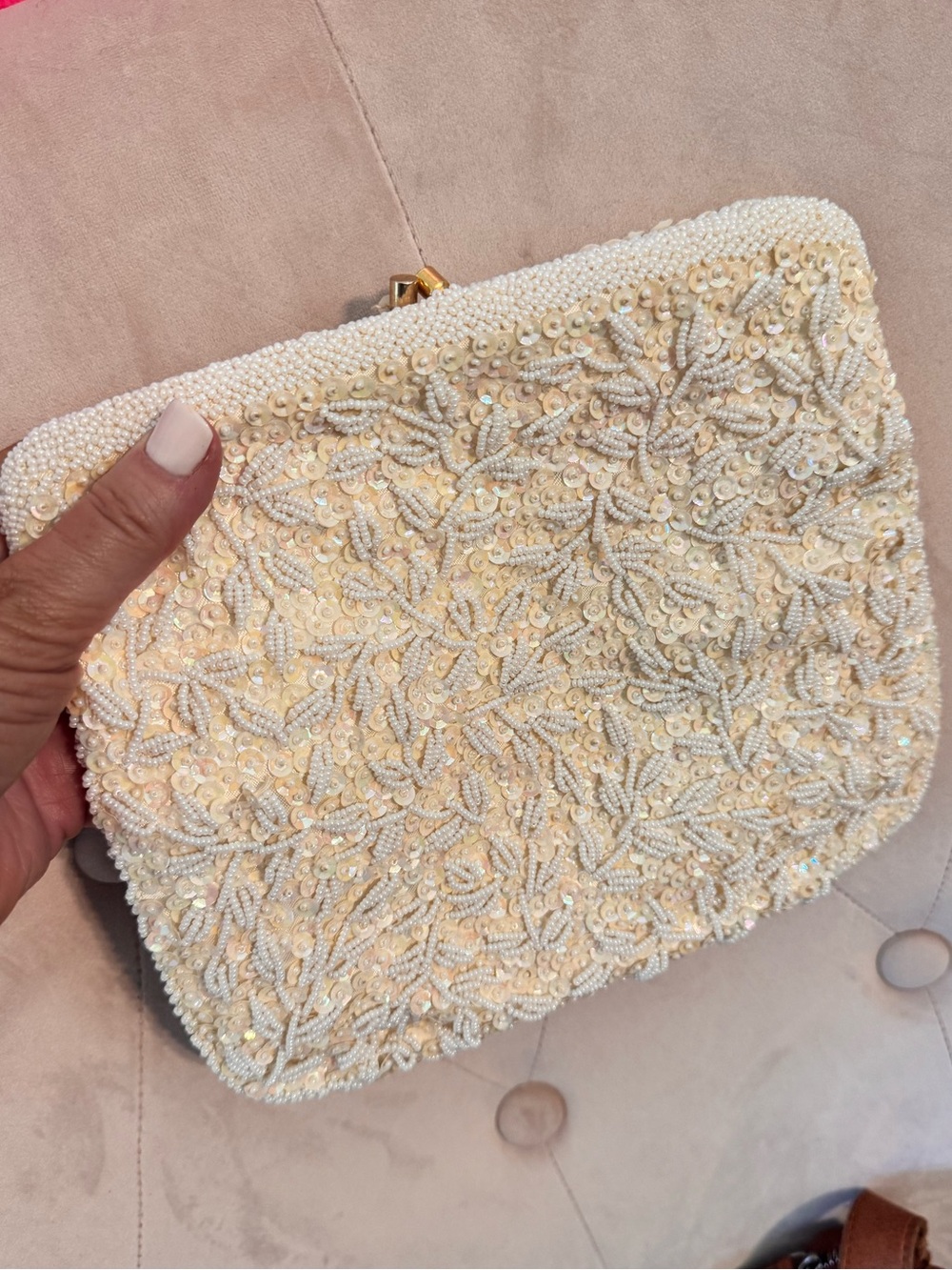 Vintage Hand Beaded Ivory Sequin Clutch | Handmade Hong Kong Bridal Evening Bag